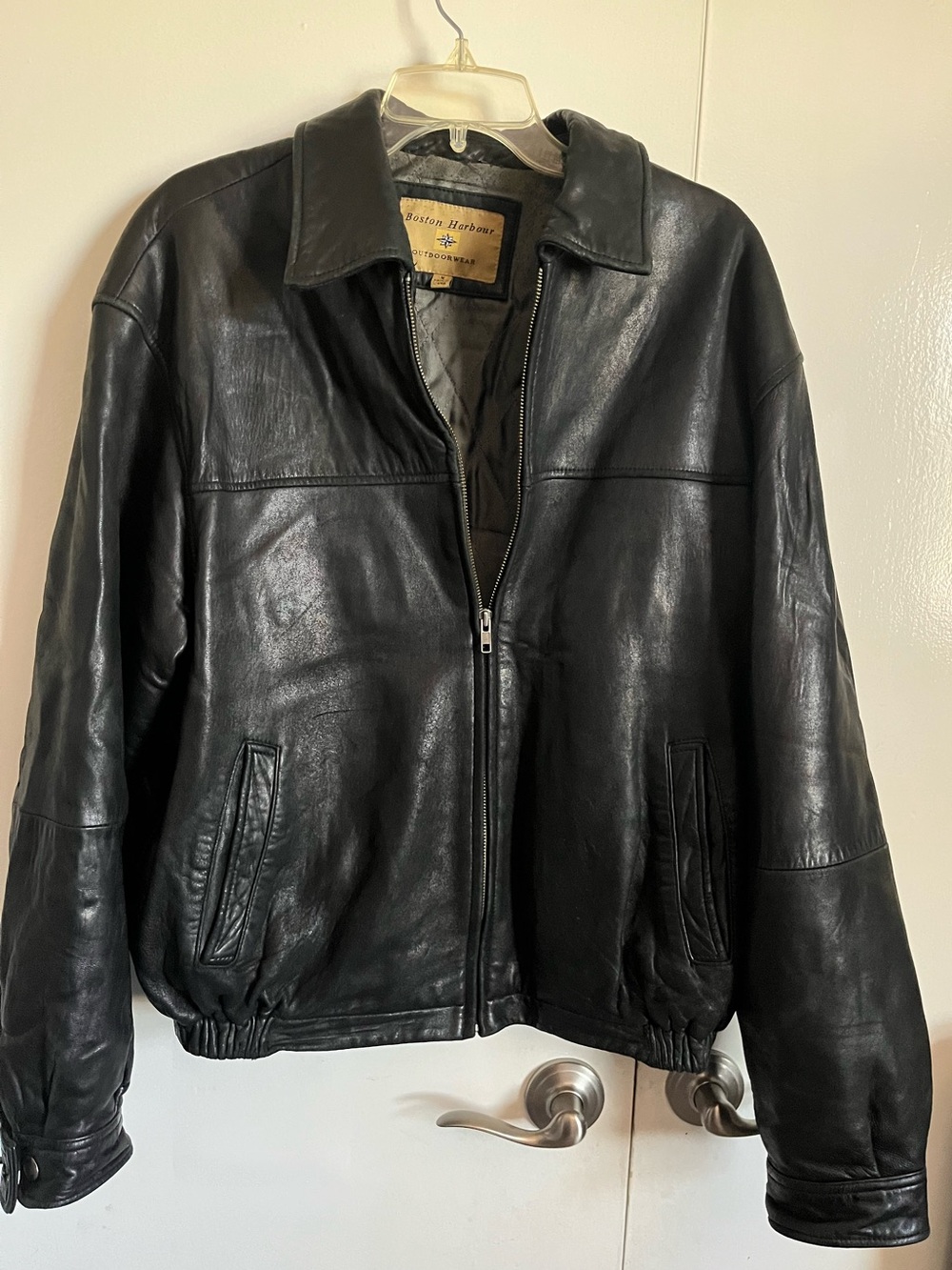 Boston Harbour Vintage Y2K Leather Bomber Jacket Medium Mens Black Aviator